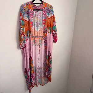Anthropologie Conditions apply boho Floral Kimono Duster Maxi Open Front Pink
